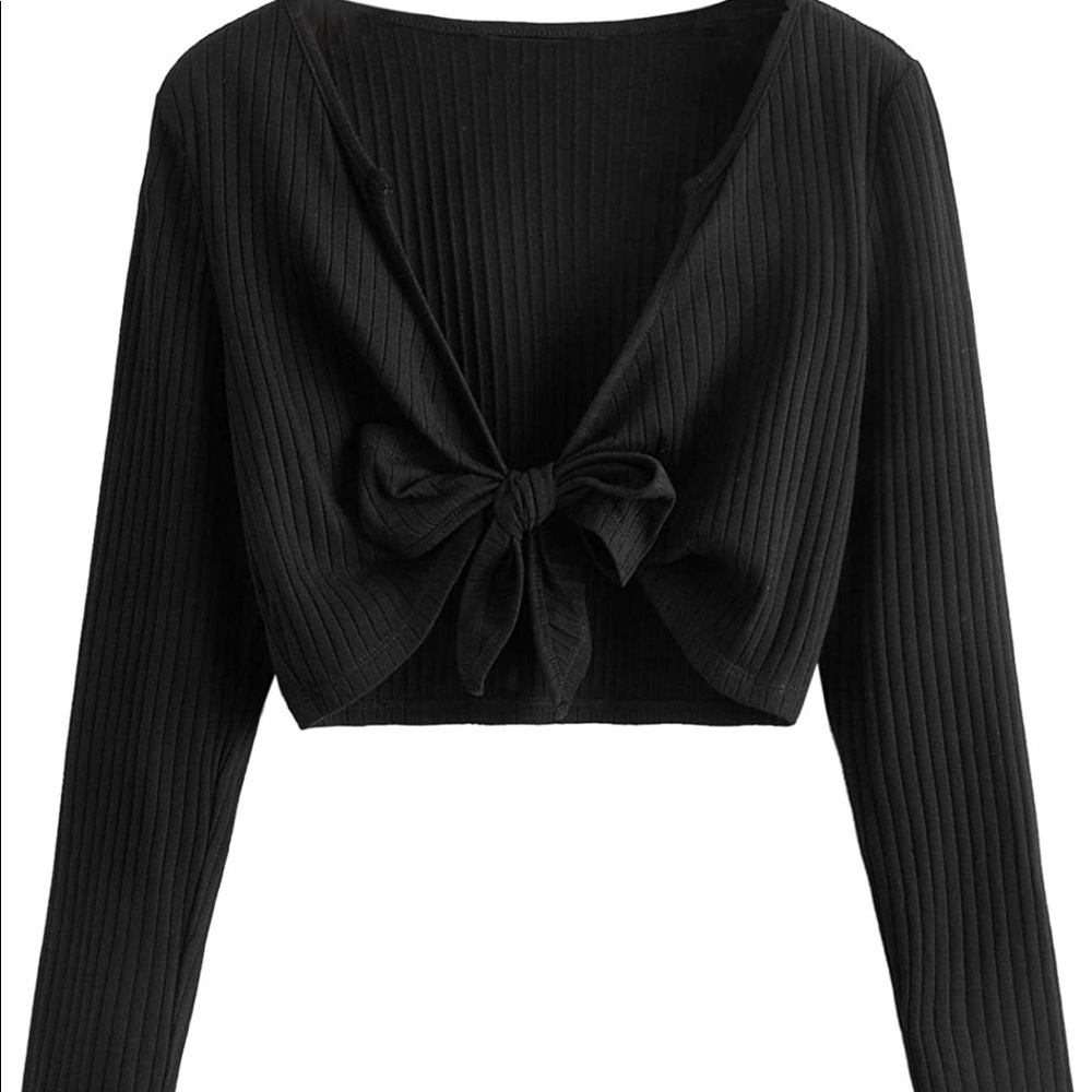 SheIn Women's Tie Front Rib Plain Crop Tee Top